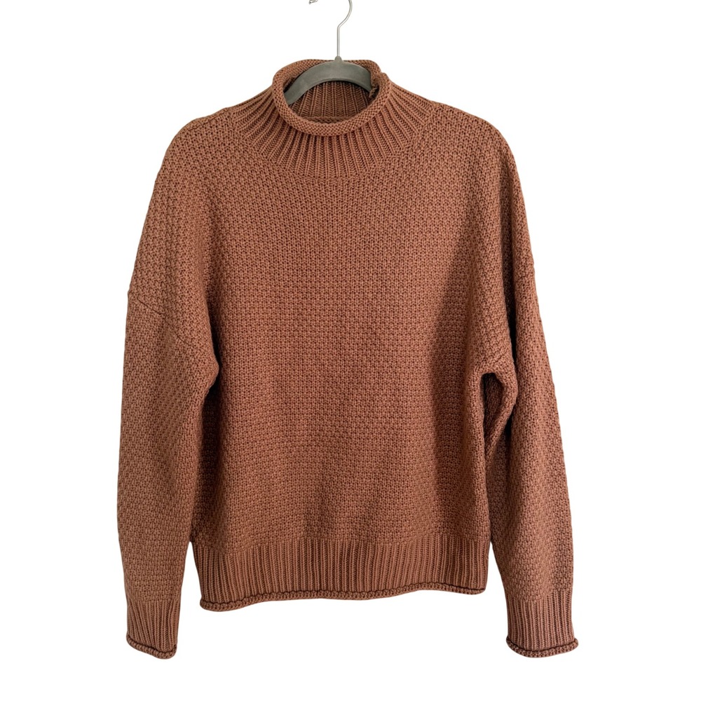 Terracotta Brown Roll Neck Chunky Knit Sweater Size Medium NWT